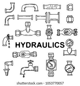 Water Supply Networks. Sketch Doodle Monochrome Vector Illustration. Technology And Steam Punk Pattern. Hydro Background. Plexus Of The Hydraulic Tube.