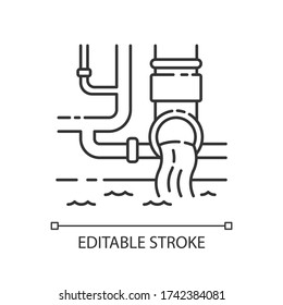 Water supply pixel perfect linear icon. Urban resource management. Sanitation pipe system. Thin line customizable illustration. Contour symbol. Vector isolated outline drawing. Editable stroke