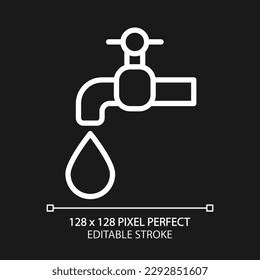 Water supply pixel perfect white linear icon for dark theme. Domestic usage. Drinking water distribution. Public utility. Thin line illustration. Isolated symbol for night mode. Editable stroke