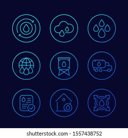 water supply, resources linear vector icons set