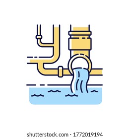 Water Supply RGB Color Icon. Urban Resource Management. Sanitation Pipe System. Pipeline Infrastructure. Tap And Waste Water. Liquid Flow From Pipe Into Tank. Isolated Vector Illustration