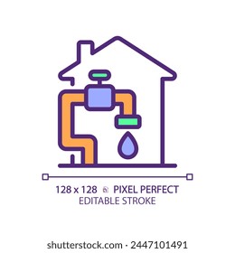 Wasserversorgung RGB-Farbsymbol. Trinkwasser zu Hause. Wohninfrastruktur. Zugang zu sauberem Wasser. Isolierte Vektorillustration. Einfache ausgefüllte Linienzeichnung. Bearbeitbarer Strich. Pixel perfekt