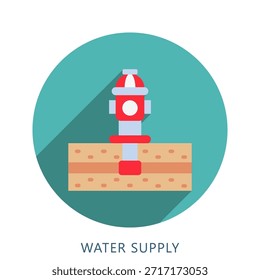 Wasserversorgung abgerundete flache Farbe Symbol Mini-Illustration, Verwendung für moderne Konzept, Druck, UI, UX-Kit, Web-und App-Entwicklung. Vektor verwandt mit Feuerwehrmann, Rettung und mehr
