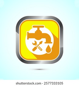 Water supply service icon design illustration. Plumbing repair service sign symbol, Yellow shadow button design