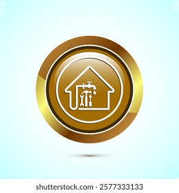 Water supply service icon design illustration. Plumbing repair service sign symbol, Gold color round button design