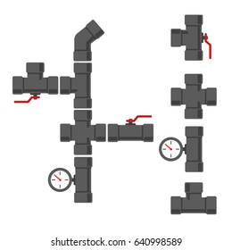 Water supply system with pipe connectors set. 