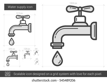 Wasserversorgungs-Vektorsymbol einzeln auf weißem Hintergrund. Wasserversorgungs-Symbol für Infografik, Website oder App. Skalierbares Symbol, das auf einem Gittersystem entworfen wurde.