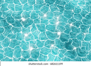 Water surface abstract background. Swimming pool rippled with sun reflection. Color vector illustration