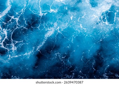 Water surface background. Aerial view of vibrant foamy water. Can be used in covers, packaging, posters, textures, presentations, art, and design projects. Breathtaking vector illustration.