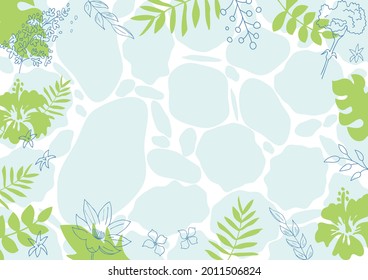 water surface background and hibiscus flower frame