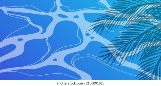 Water surface background with palm leaf silhouette.