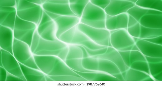 Water surface background with sunlight glares and caustic ripples. Top view. In green colors