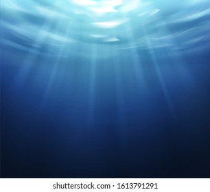 Water surface. Blue ocean underworld with sun reflection, aqua pattern texture, summer sea with shiny ripple deep water vector swimming pool background