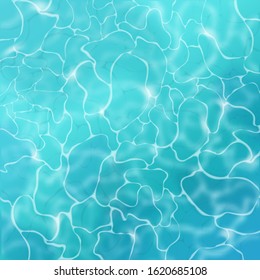 Water surface. Blue summer sea, sun reflection in ocean with aqua pattern, realistic shiny ripple water for advertising poster. Vector swiming clean underwater texture