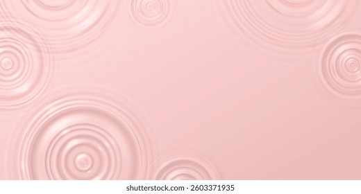 Water surface with concentric ripples - pastel pink liquid background, top view. Gentle swirly waves texture, abstract circles pattern. Smooth rippling effect wallpaper, tender backdrop design.