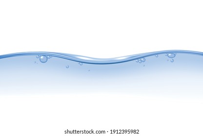 Water Surface Edge With Fading Effect, Realistic Vector Illustration Isolated On White Background. Template Of Water Wave Blue Clear Surface Extending In Deep.