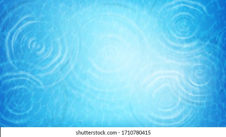 Water surface from falling drops of water. Radial waves from a rain on water. Top view circles and rings on the puddle. Realistic vector illustration.