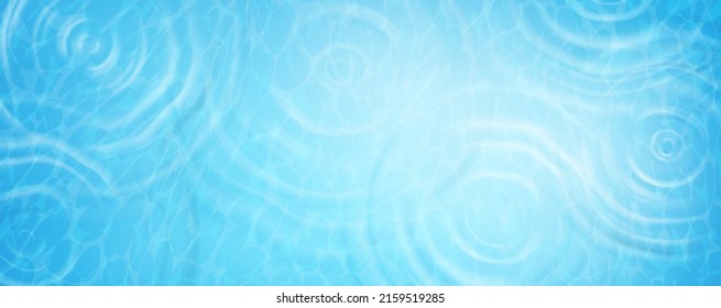 Water surface from falling drops of water. Radial waves from a rain on water. Top view circles and rings on the puddle. Realistic vector illustration.