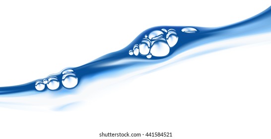 Water surface on white background. Blue wave with bubbles vector illustration