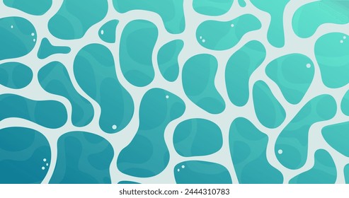 water surface, rippled water reflections, pool backdrop, flat cartoon sea background style, water surface beach or pool party texture, vector illustration