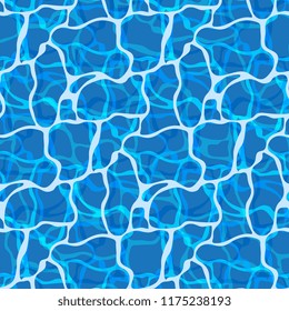 Water Surface Seamless Pattern. Vector Sea Ripple. Abstract Deep Blue Waves Background.
