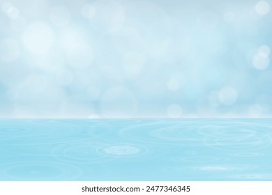 Water Surface Texture with White abstract blurry sunlight bokeh on Blue Background,Vector Banner for Cosmetics,Spa Product present
