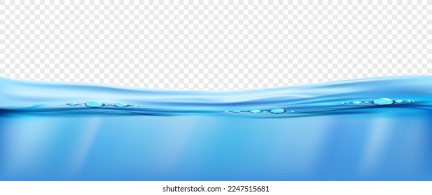 Water surface with waves and bubbles. Isolated on transparent background. vector illustration.