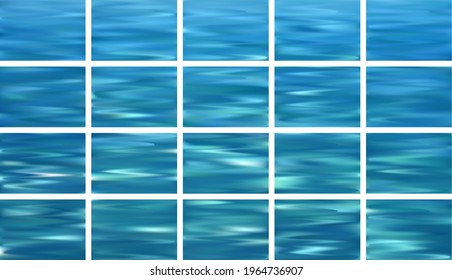 Water surface waves ripple fluid gradient backgrounds vector collection. Water rippling motion turquoise blue liquid fluid backgrounds. Gradient water imitation patterns. Waves surface backdrops set.