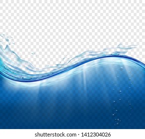 Water surface with waves and splashes. Isolated on a transparent background. Vector illustration.