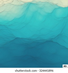 Water Surface. Wavy Grid Background. Mosaic. 3d Vector Illustration. Abstract Texture.
