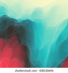 Water Surface. Wavy Grid Background. Mosaic. 3d Vector Illustration. Abstract Texture. 