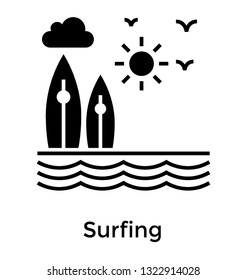 Water surfing glyph icon design 