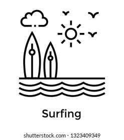 Water surfing line icon design 