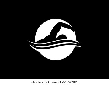 Water and Swimmer, plantilla de diseño del logotipo de Natación 