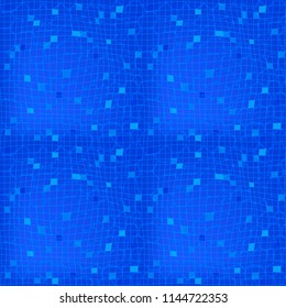 Water in swimming pool, vector seamless pattern. Top view on blue water in deep pool with ceramic masonry and ripple of water, flatlay