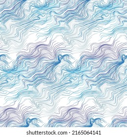 Water swirls and streams. Abstract geometric seamless pattern. Fluid liquid texture of blue and white
