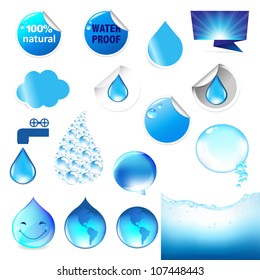 Water Symbol Big Set, Isolated On White Background, Vector Illustration