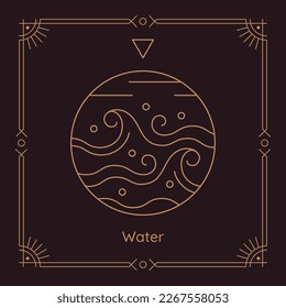 Water symbol of nature, one of four elements. Golden sacred magic sign, alchemy, cosmology, philosophy symbol thin line vector illustration