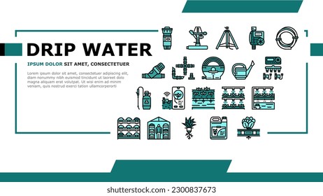 Wassersystem Bewässerung Sprinker Landing Webseite Vektor. Gartenbauernhof, Tropffeld, automatische Rohre, Rasenspray, Bewässerungssystem der Pflanzenzüchter Sprinker Illustration