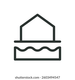 Water table under house line icon, groundwater under house vector symbol with editable stroke