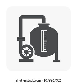 Water tank or cistern and water pump icon. Using storage liquid and water. Then supply or transfer by pressure from water pump through pipeline for irrigation, agriculture, farming, treatment etc.