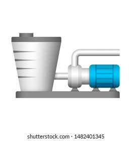 Water tank or cistern and water pump icon. Using storage liquid and water. Then supply or transfer by pressure from water pump through pipeline for irrigation, agriculture, farming, treatment etc.