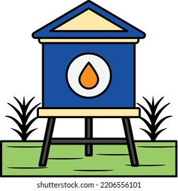 Water Tank in Grassland Concept, Mushroom Shaped Water Storage Tower vector color icon design, Farm and Gardening symbol, villagers life Sign, countryside and Livestock stock illustration