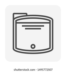 Water tank icon or water container. Using storage liquid and water i.e. rain, natural and tap water for drinking, irrigation, agriculture, farming, livestock, food preparation, fire suppression etc.