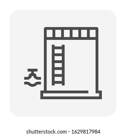 Water tank icon or water container. Using storage liquid and water i.e. rain, natural and tap water for drinking, irrigation, agriculture, farming, livestock, food preparation, fire suppression etc.