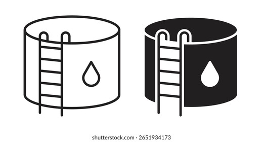 Water tank icon. Flat and stroke versions. Graphic elements.