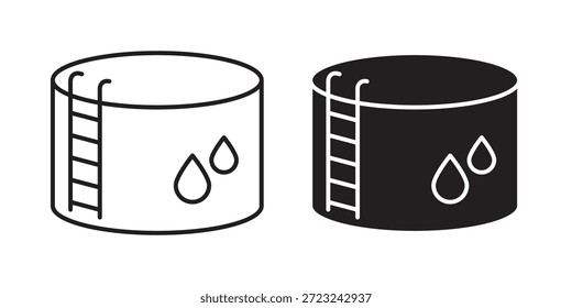 Contorno del icono del tanque de agua y muestra de Vector sólido, pictogramas lineales