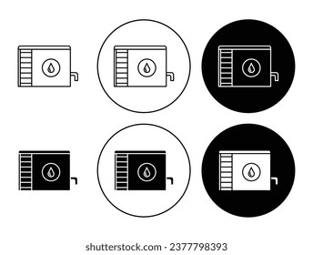 Water tank icon set. Water storage reservoir plastic tank icon in black color for ui designs.