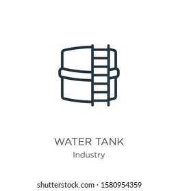 Water tank icon. Thin linear water tank outline icon isolated on white background from industry collection. Line vector sign, symbol for web and mobile
