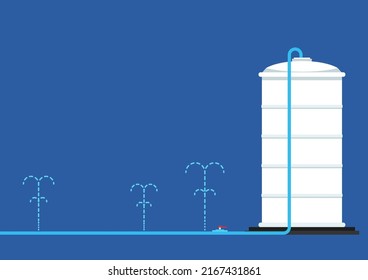 Water tank leak. water tank vector. free space for text. water tank on blue background.